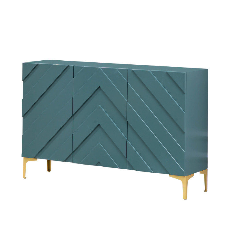 Modern Green Sideboard Cabinet with 3 Doors, Geometric Pattern Storage Console