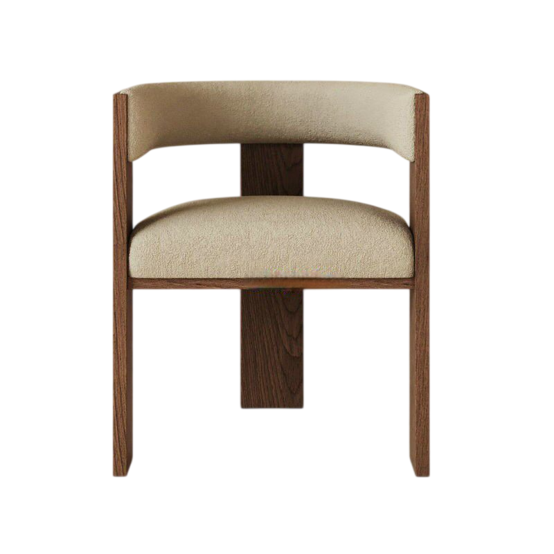 Solid Wood Upholstered Dining Chair with Armrests Modern Minimalist Accent Chair