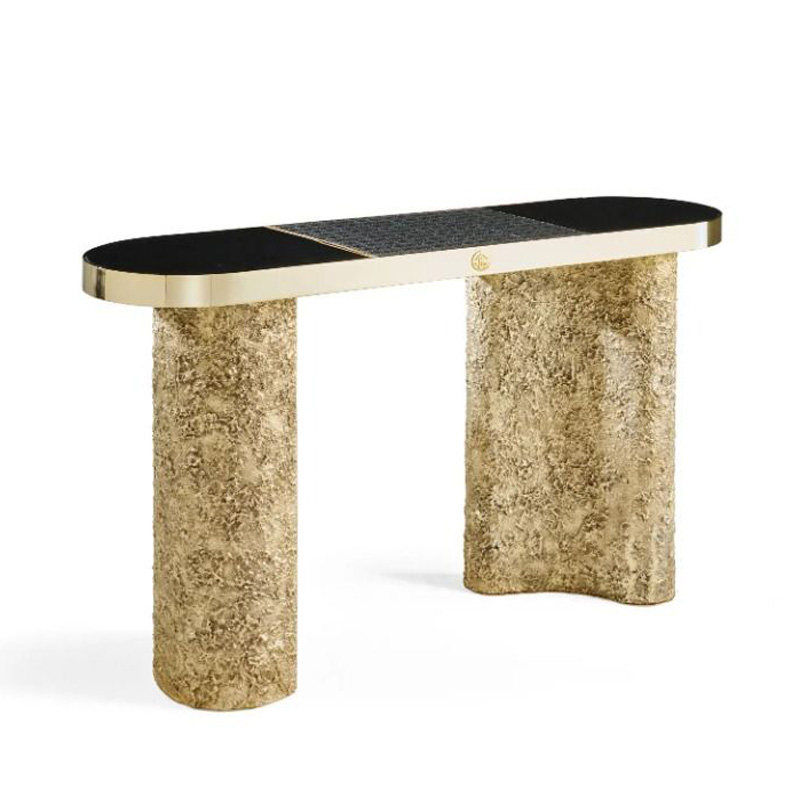 Modern Luxury Console Table with Marble Top and Sculptural Base