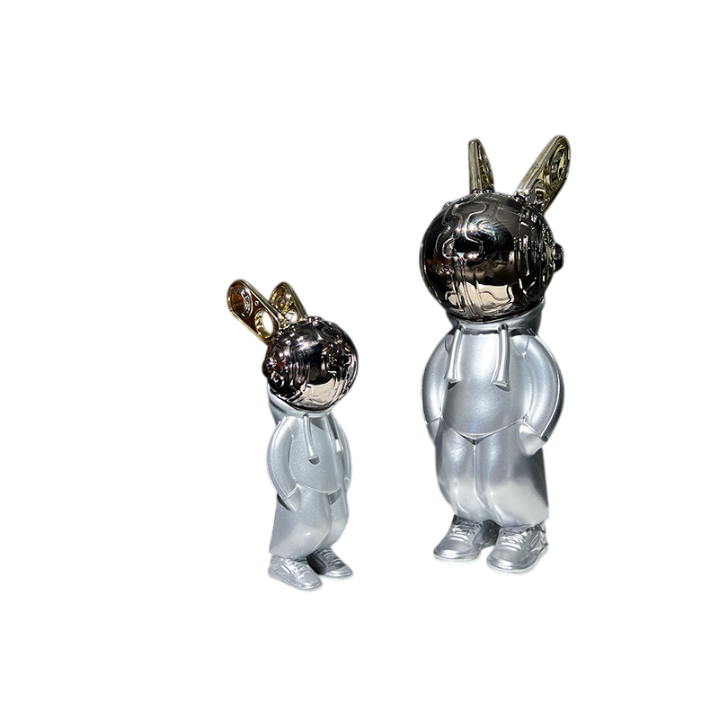 Modern Rabbit Sculpture Set Metallic Finish Decorative Figurine