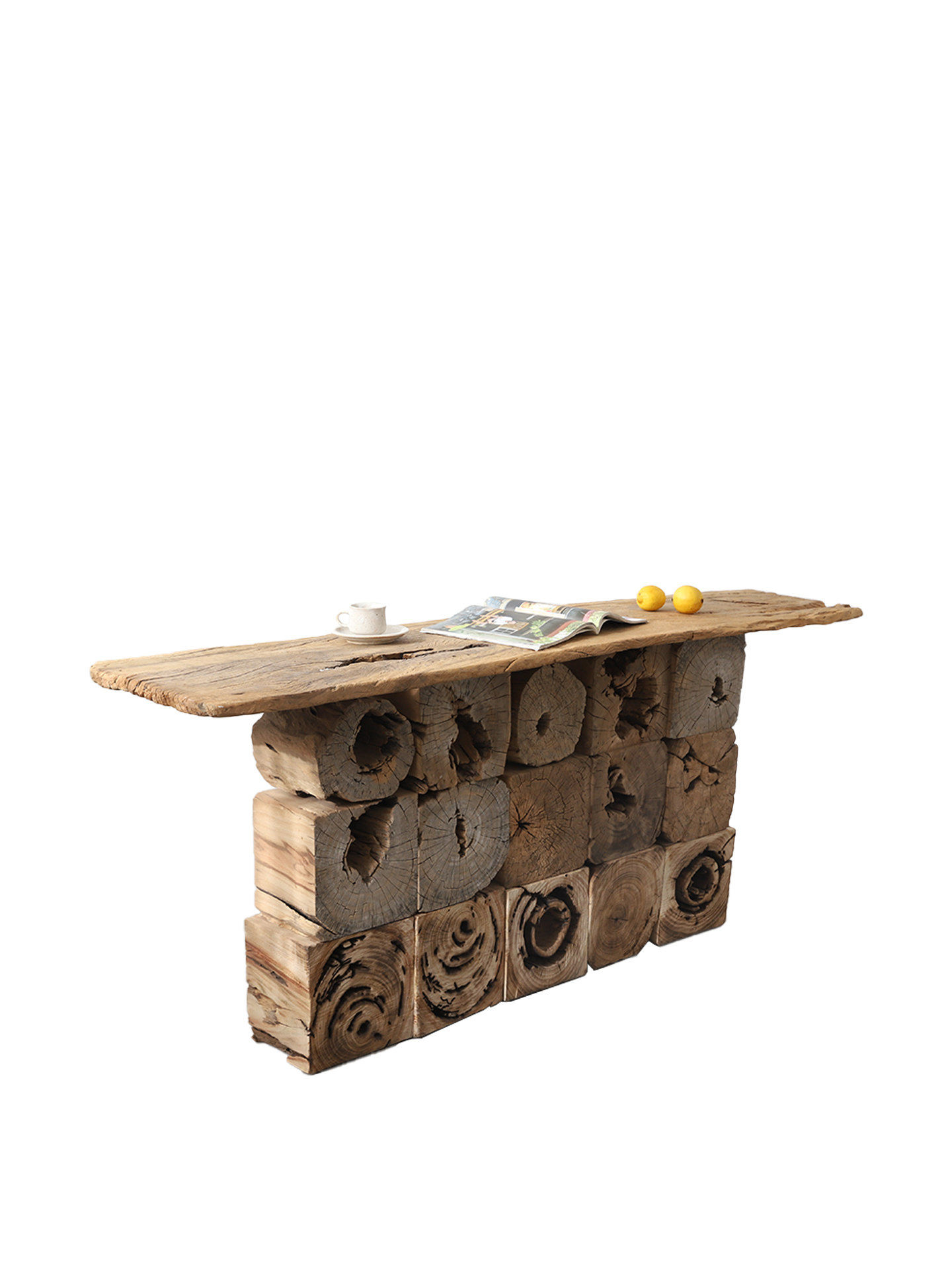 Rustic Reclaimed Wood Console Table, Wabi Sabi Natural Wood Tea Table