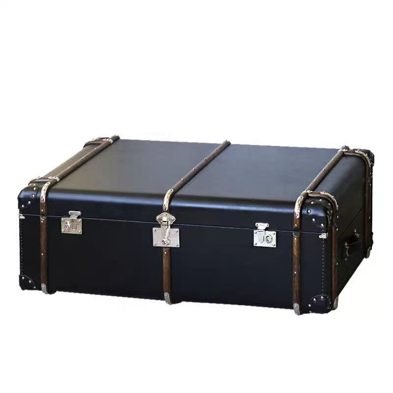 Vintage Trunk Coffee Table Storage Chest Industrial Style Leather Storage Table