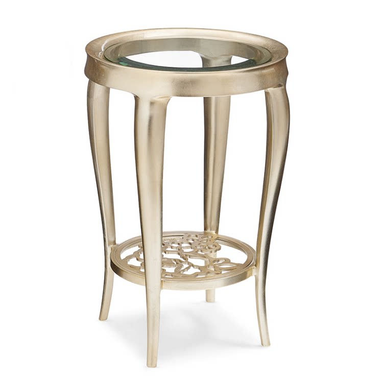 Modern Round End Table with Tempered Glass Top Luxury Gold Accent Side Table