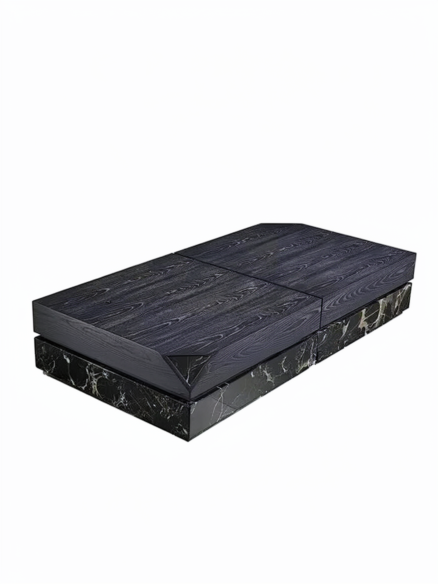 Modern Rectangular Coffee Table with Marble Base and Wood Top