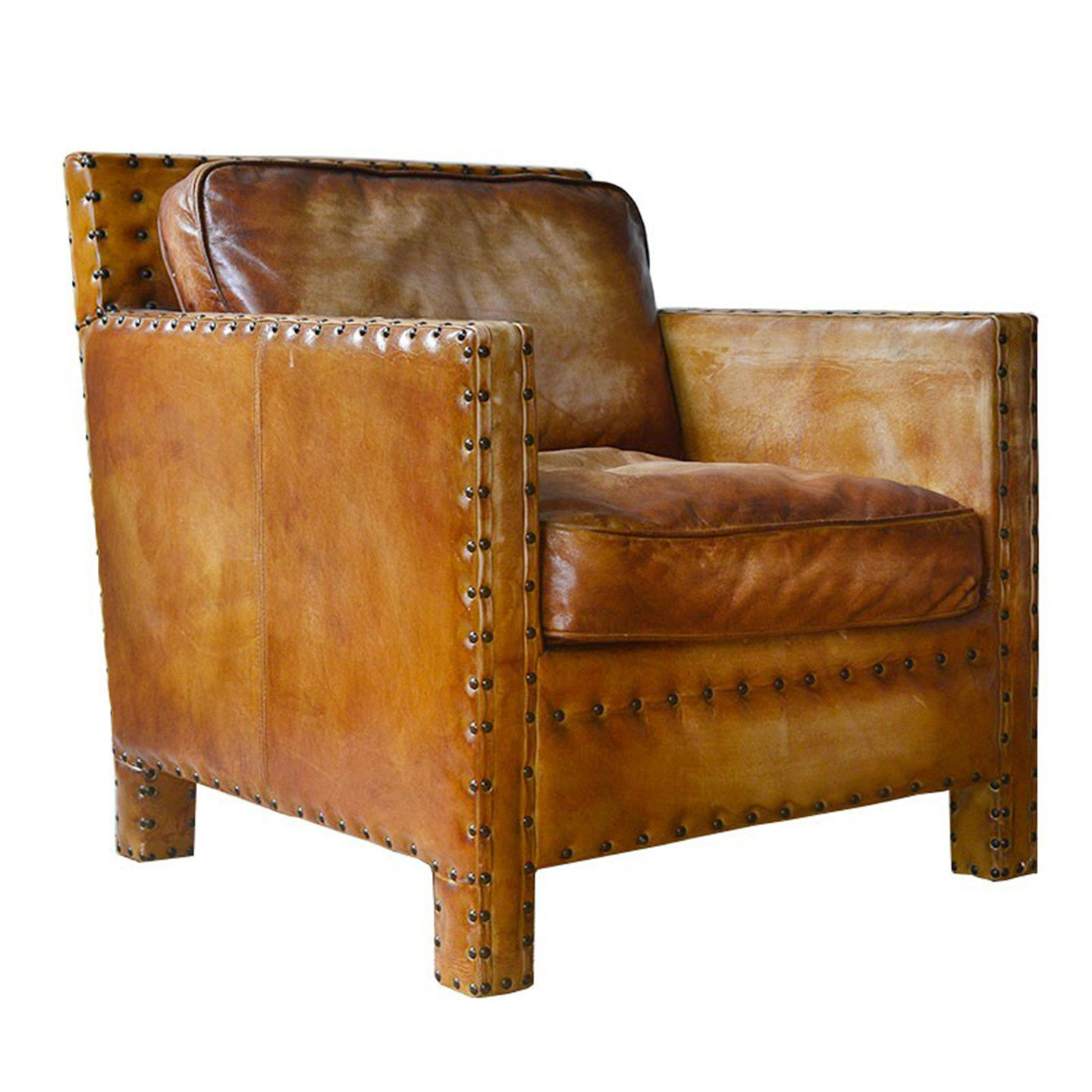 Vintage Leather Accent Chair Mid Century Club Armchair Industrial Lounge Chair