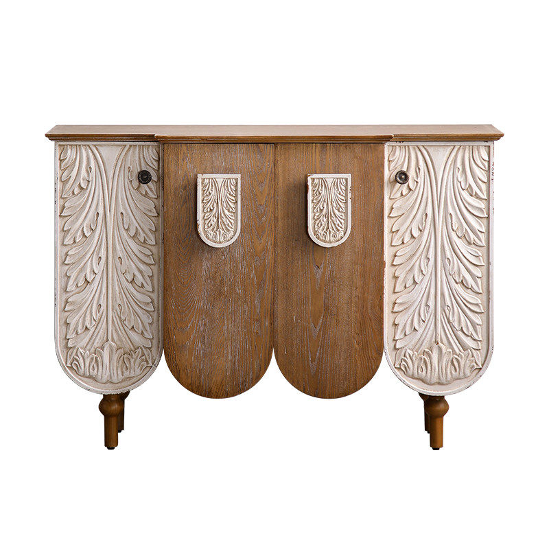 Vintage Carved Wooden Sideboard Cabinet Entryway Console Storage Cabinet
