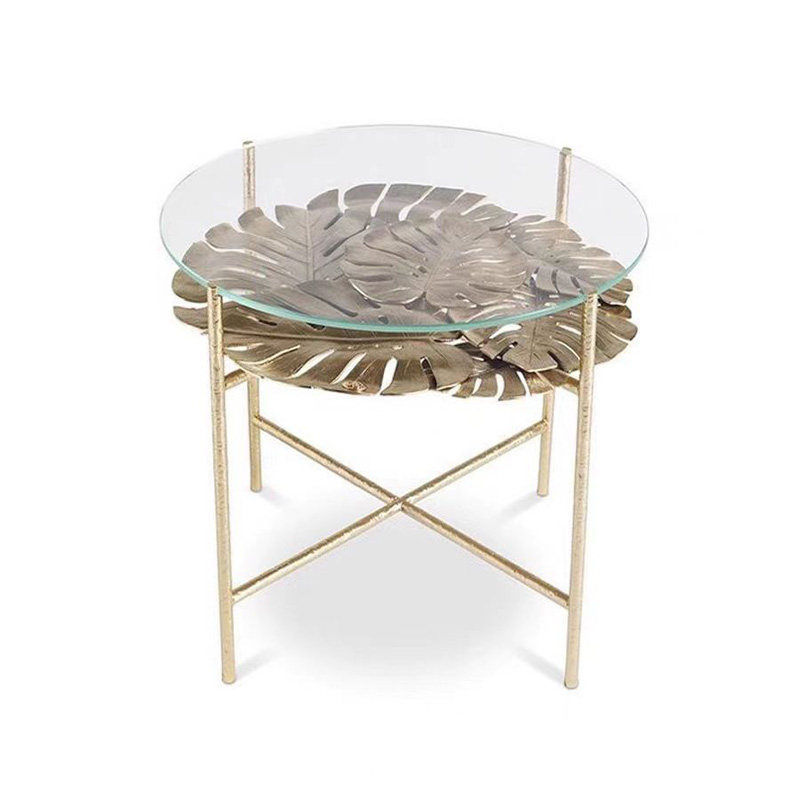 Luxury Gold Leaf Glass Side Table – Modern Metal Accent Coffee Table