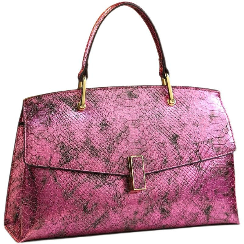 Vintage-Style Purple Leather Top Handle Tote Bag, Large Shoulder Crossbag