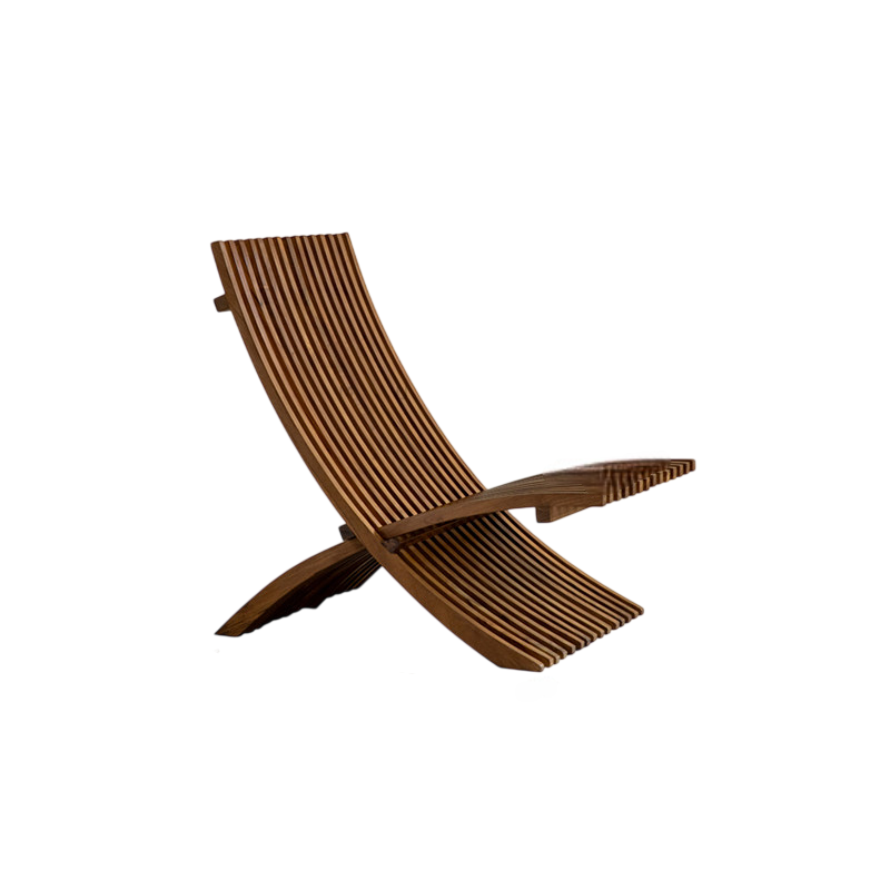 Solid Wood Folding Lounge Chair Outdoor Reclining Slat Chair