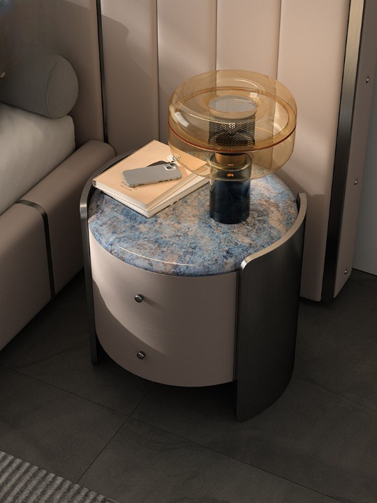 Thumbnail: Luxury Modern Nightstand with Blue Marble Top Contemporary Bedside Table 