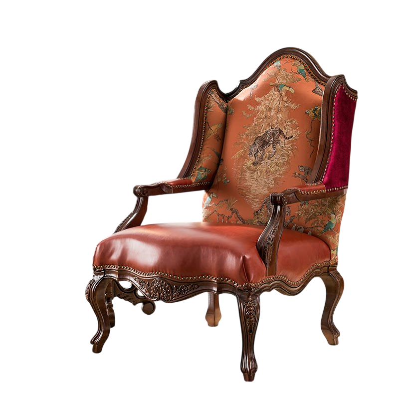 Classic Leather Accent Armchair Solid Wood Frame, Vintage Executive Lounge Chair