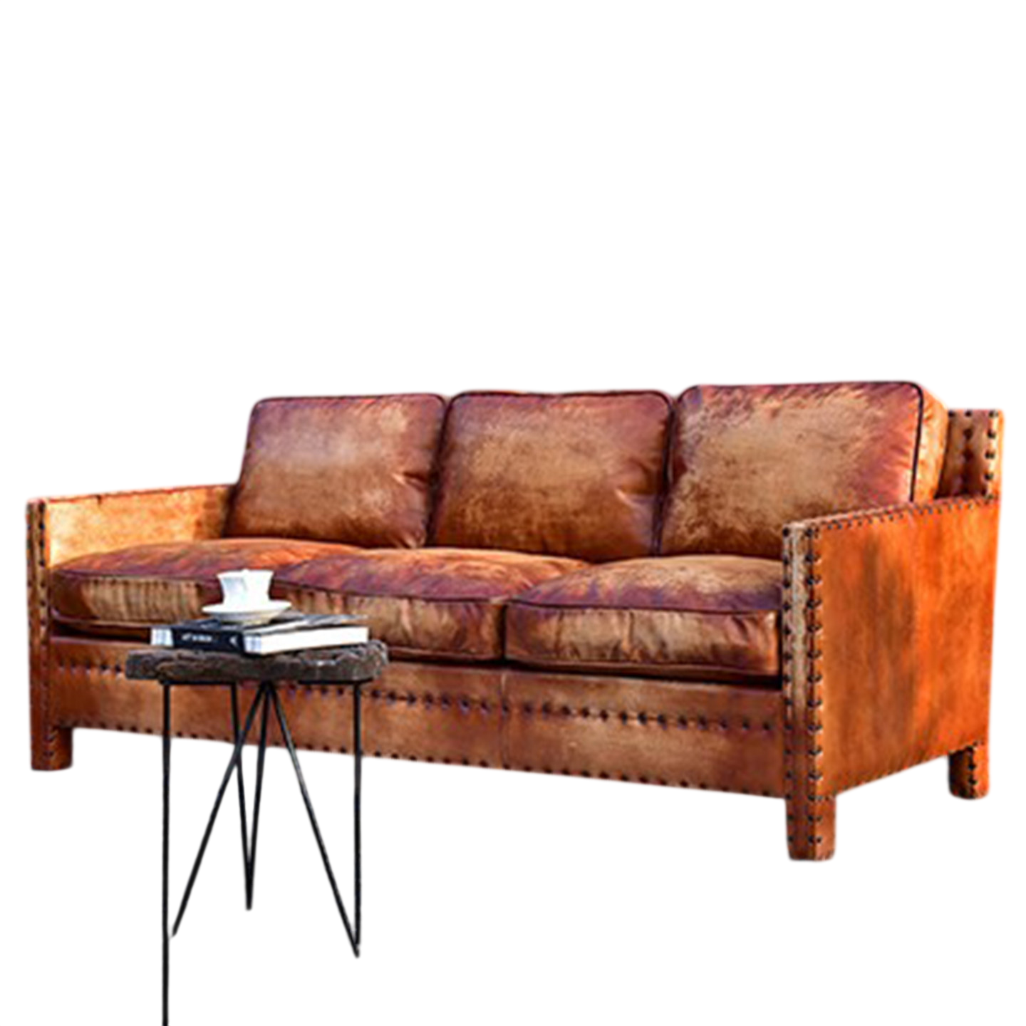 Vintage Leather Sofa 3 Seater Industrial Chesterfield Style Couch