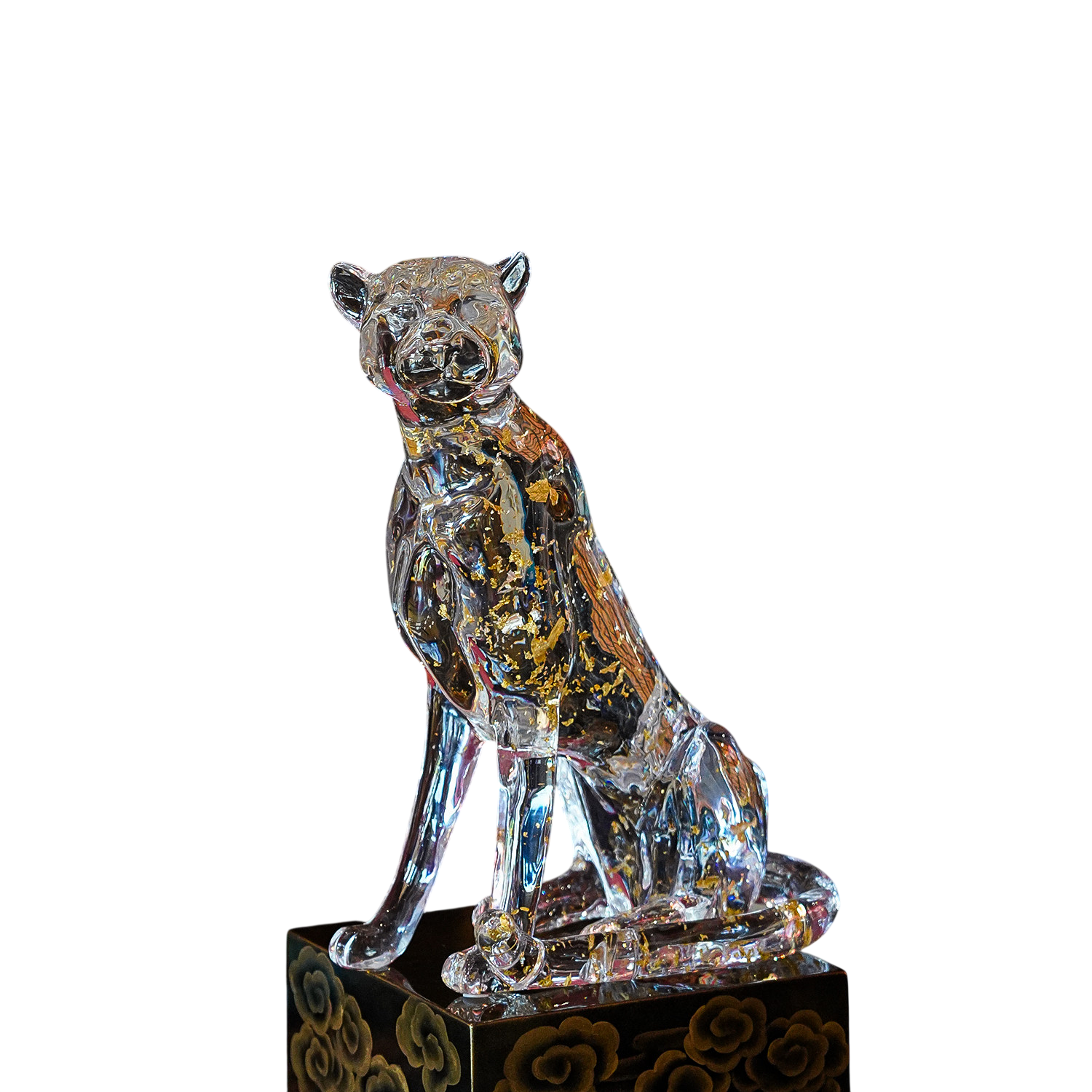 Crystal Dog Sculpture with Gold Foil Accent, Modern Luxury Animal Figurine Decor