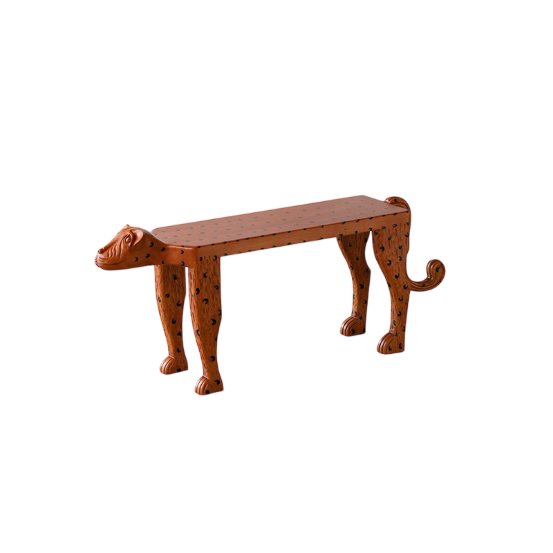 Hand Carved Leopard Wood Bench, Artistic Animal Accent Bench for Entryway