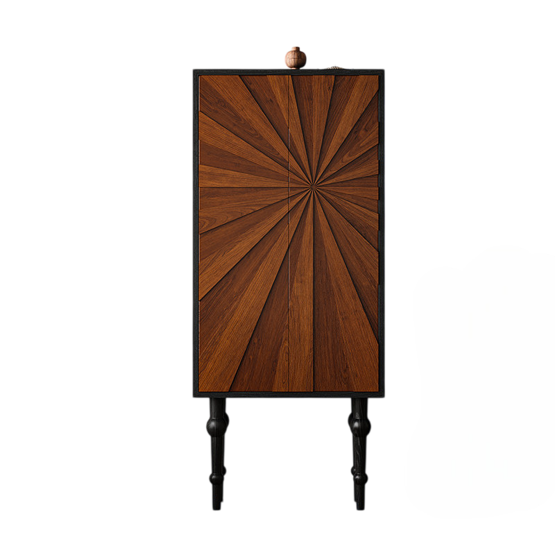 Tall Wood Storage Cabinet Modern Sideboard with Sunburst Doors