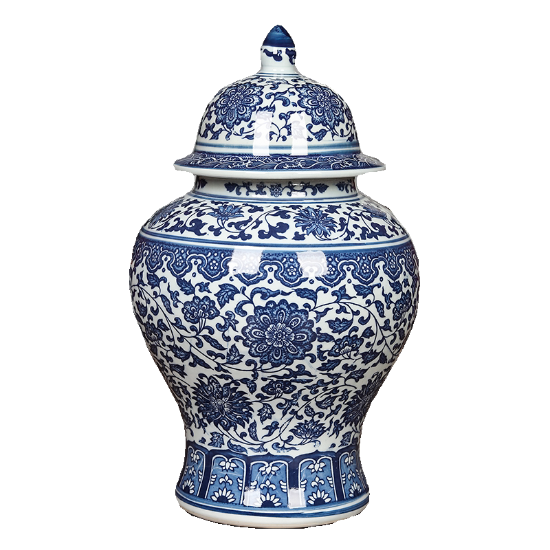 Blue and White Porcelain Ginger Jar with Lid Decorative Ceramic Storage Vase