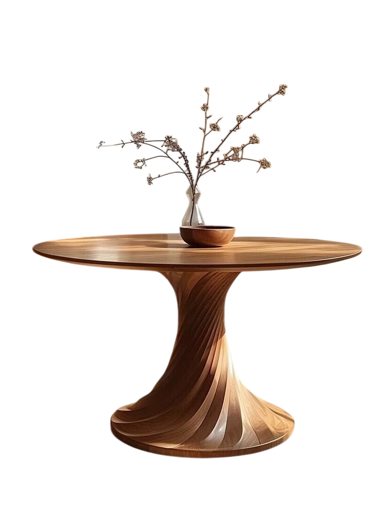 Modern Sculptural Round Dining Table – Solid Wood Pedestal Dining Table
