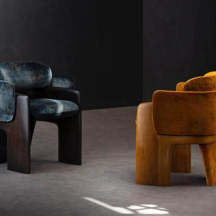 Thumbnail: Modern Velvet Accent Chair Solid Wood Lounge Armchair 