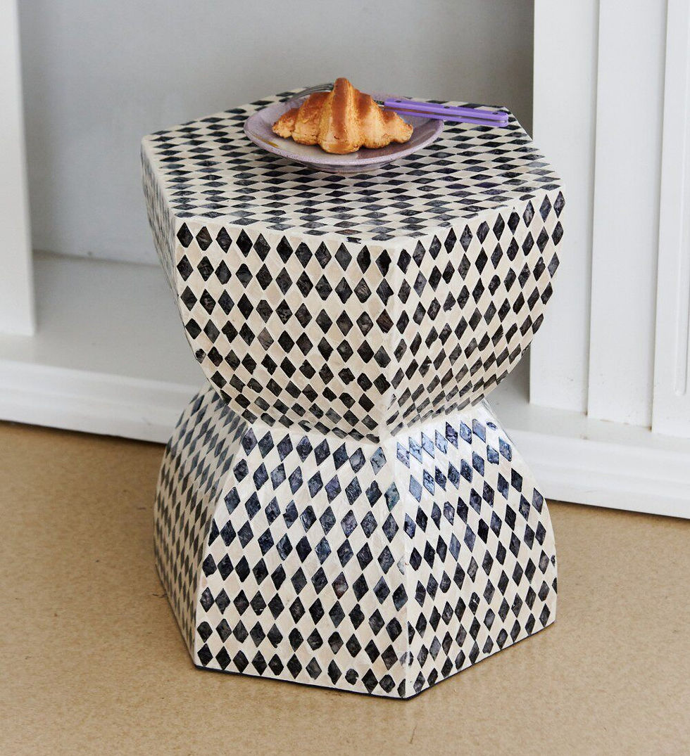 Thumbnail: Black and White Mother of Pearl Side Table, Handmade Shell Inlay Accent Table