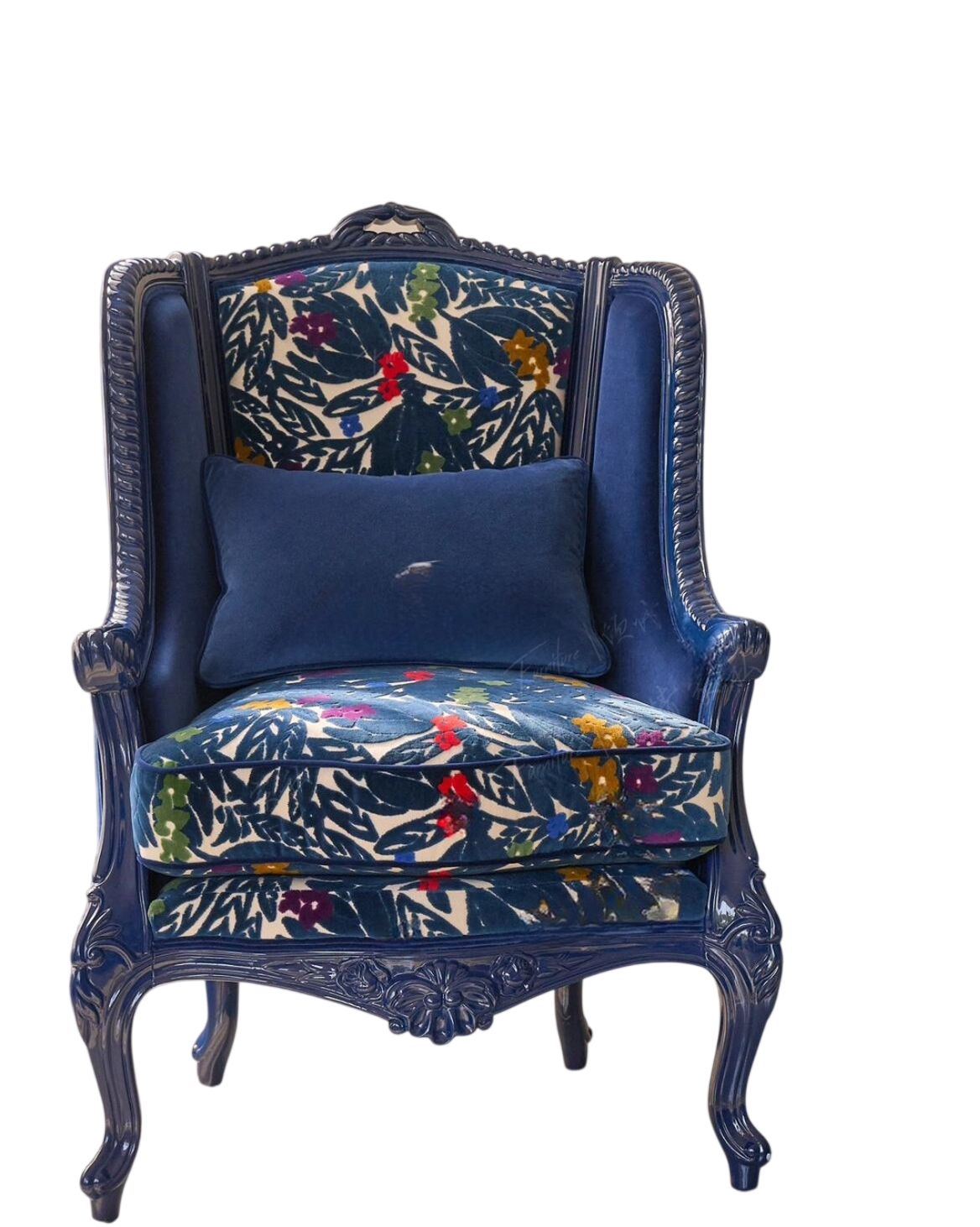 Classic Solid Wood Accent Armchair, Upholstered Fabric Lounge Chair