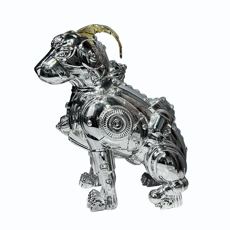 Modern Metallic Dog Sculpture Mechanical Style Figurine