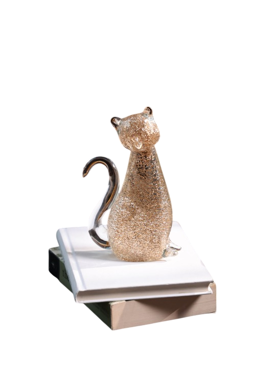 Luxury Hand Blown Glass Cat Figurine Modern Crystal Animal Sculpture
