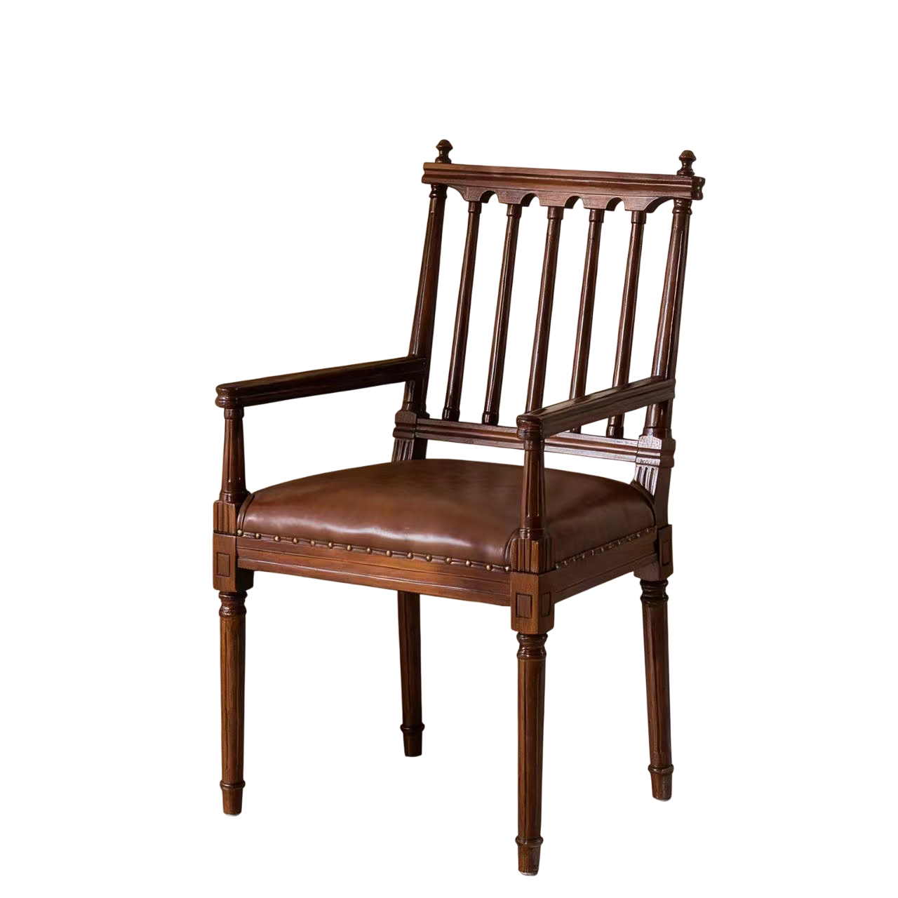 Vintage Solid Wood Dining Chair with Leather Seat Traditional Farmhouse Armchair