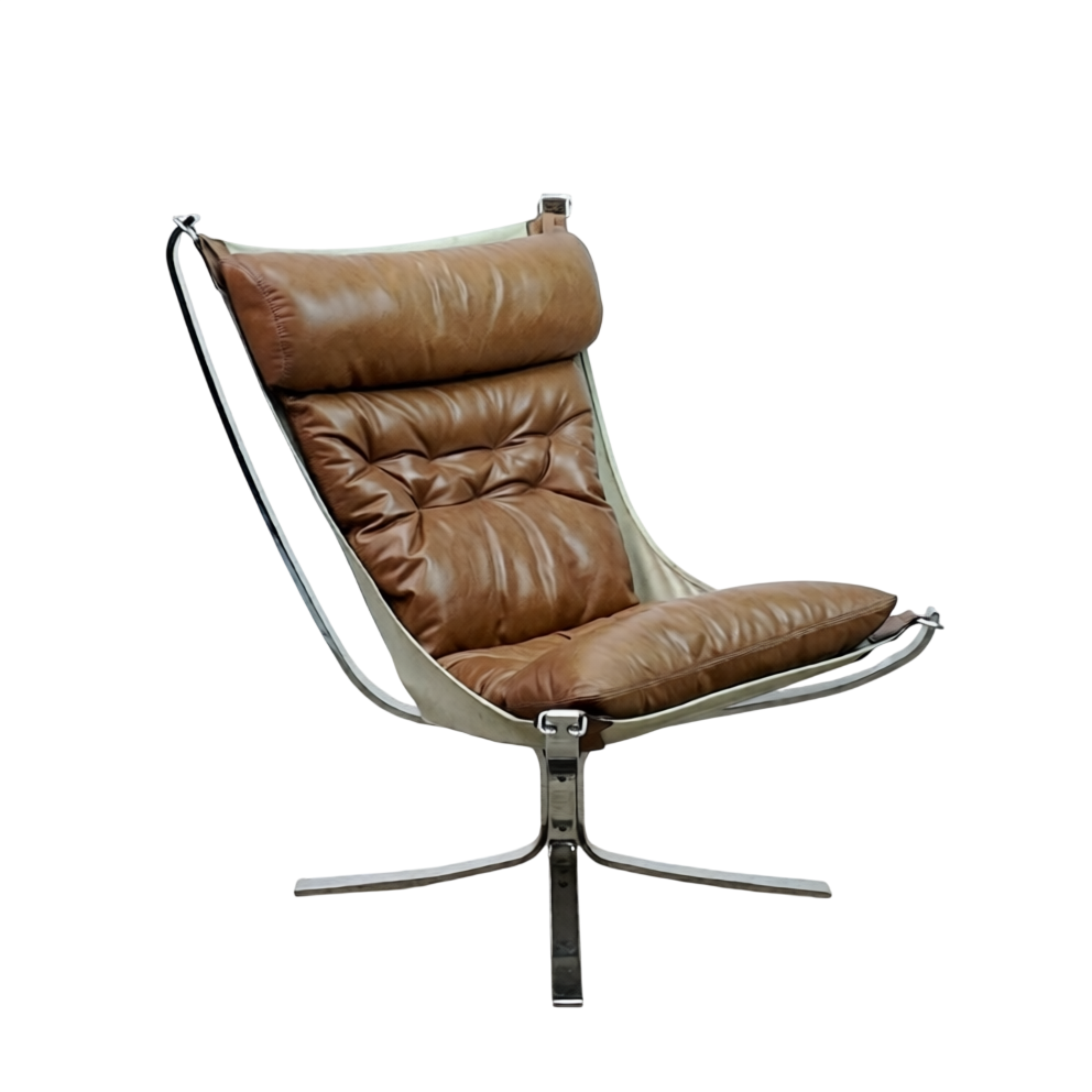 Modern Leather Sling Lounge Chair, Scandinavian Style Reclining Accent Chair