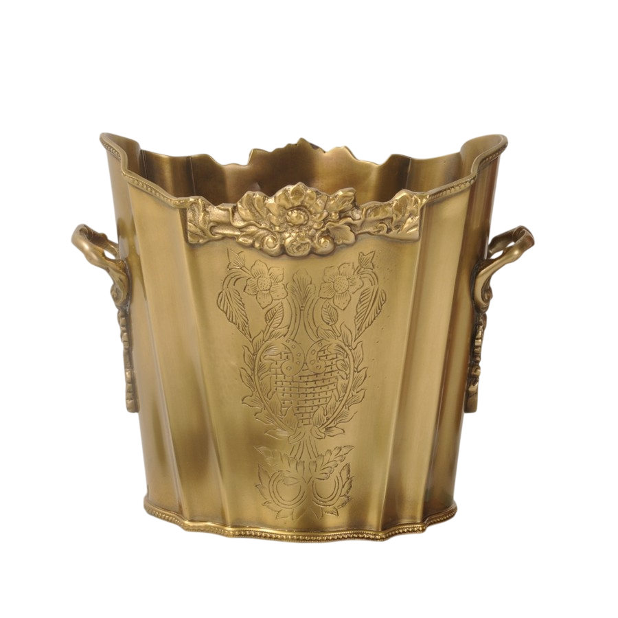 Vintage Brass Champagne Ice Bucket, Luxury Gold Wine Cooler with Handles