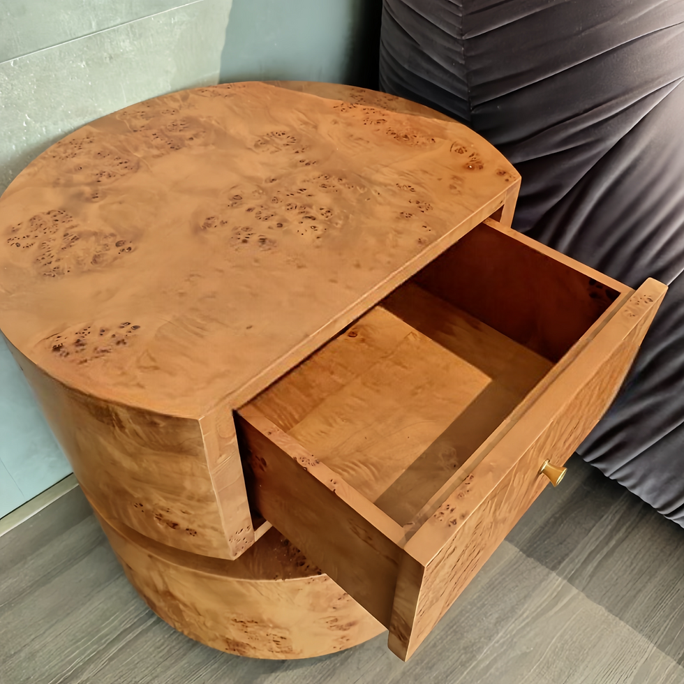 Thumbnail: Round Solid Wood Burl Nightstand with Drawer, Luxury Modern Bedside Table 