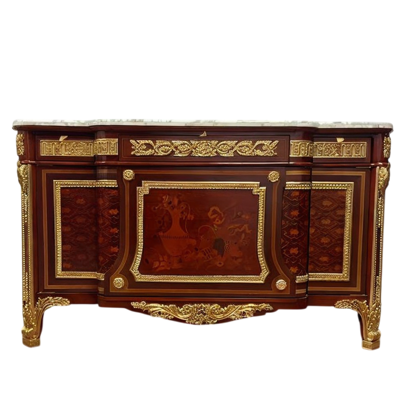 Luxury French Rococo Console Cabinet, Antique Solid Wood Sideboard