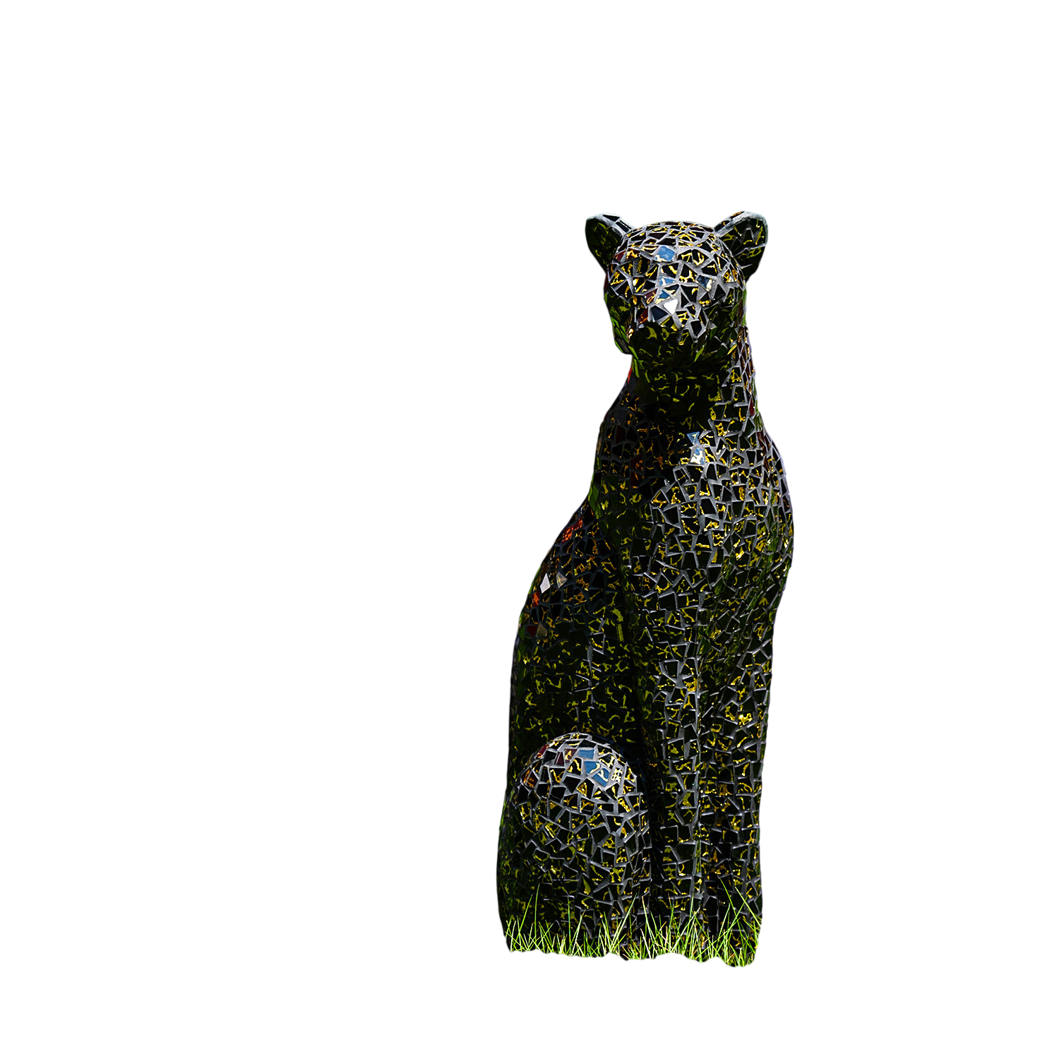 Black Gold Mosaic Leopard Sculpture, Mirror Tile Animal Figurine