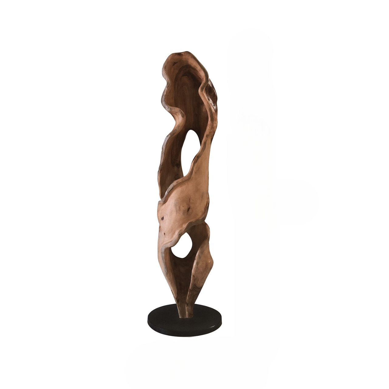 Abstract Wooden Floor Sculpture, Hand-Carved Organic Wood Art Decor