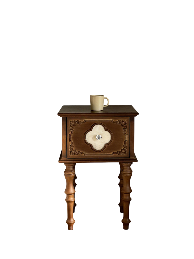 Vintage Solid Wood Nightstand with Drawer, Carved Bedside Table