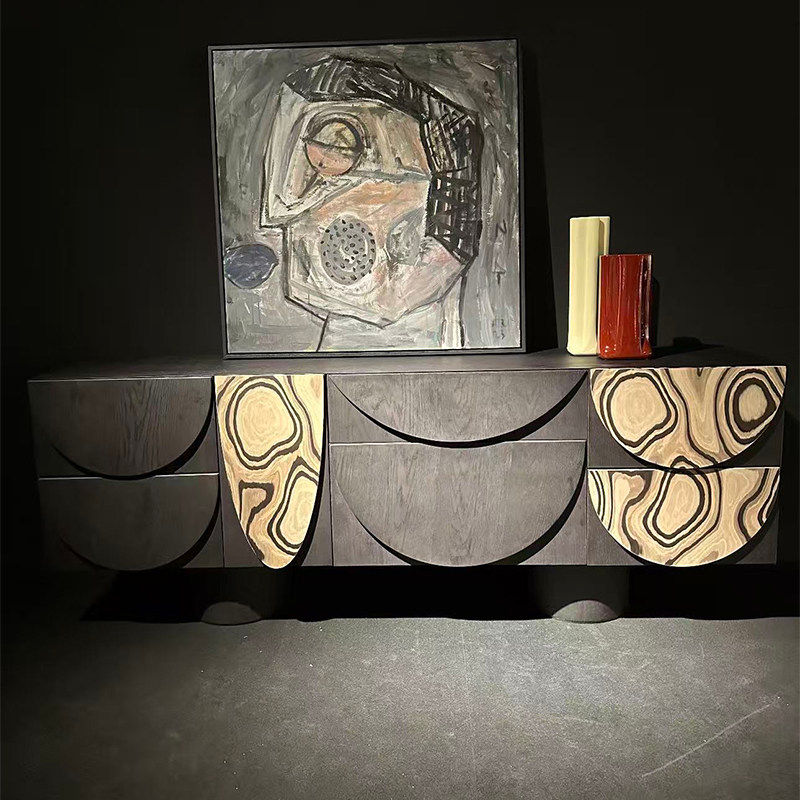 Thumbnail: Modern Luxury Sideboard Cabinet Geometric Wood Buffet Cabinet 