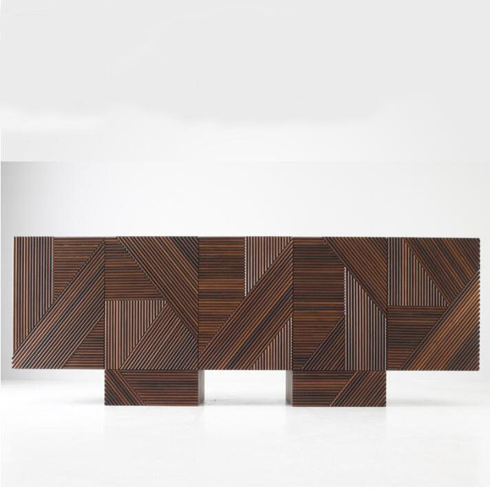 Geometric Solid Wood Sideboard Cabinet – Modern Designer Buffet Console