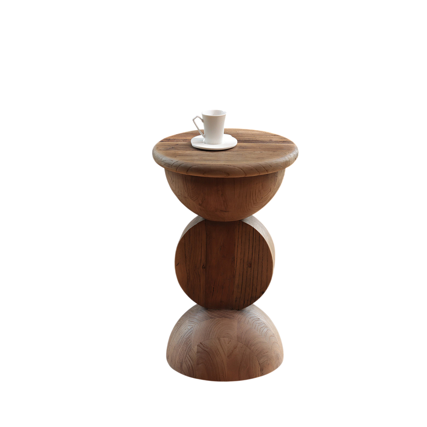 Modern Solid Wood Side Table Rustic Pedestal End Table Sculptural Accent Table