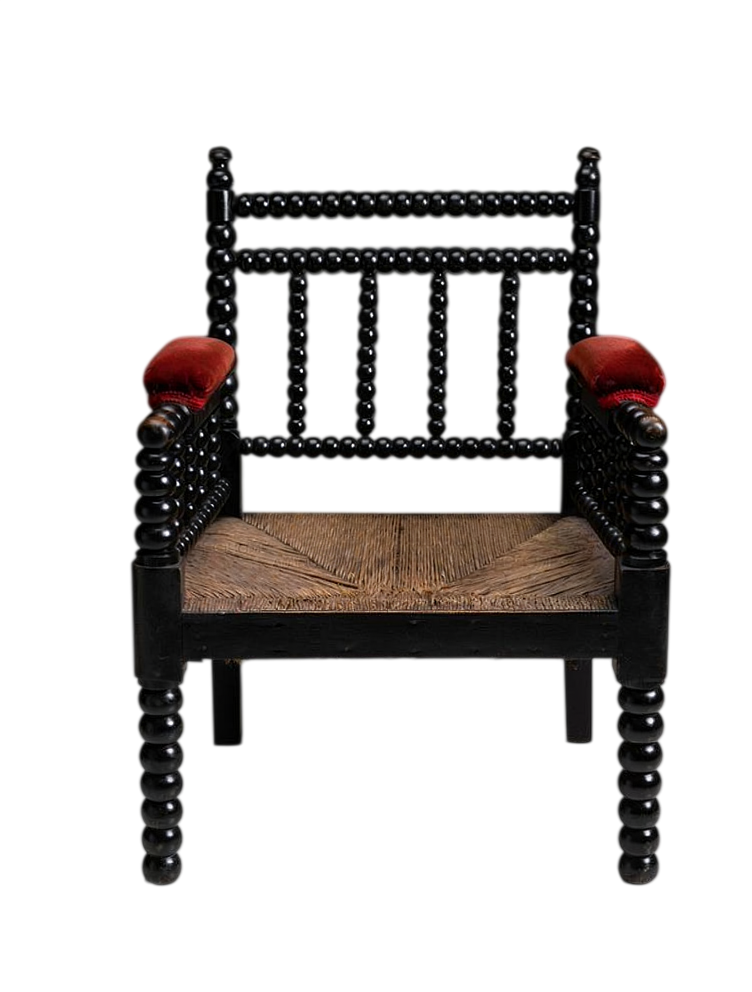 Vintage French Accent Armchair Solid Wood Rattan Lounge Chair