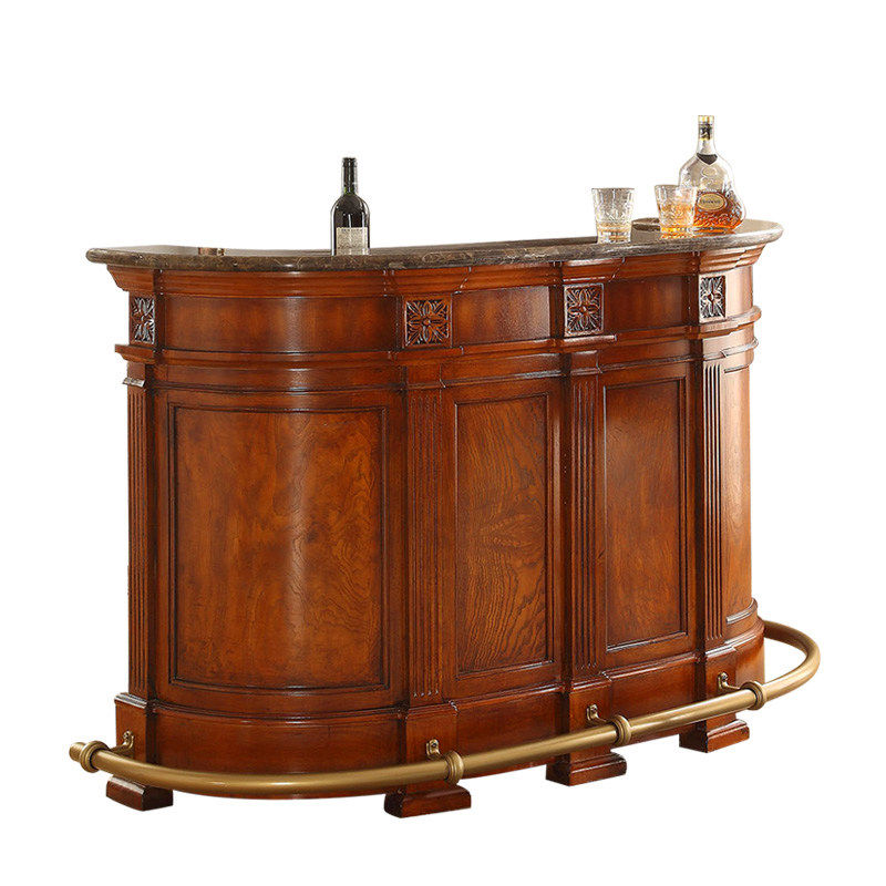 Classic Solid Wood Bar Counter – Traditional Curved Home Bar Cabinet