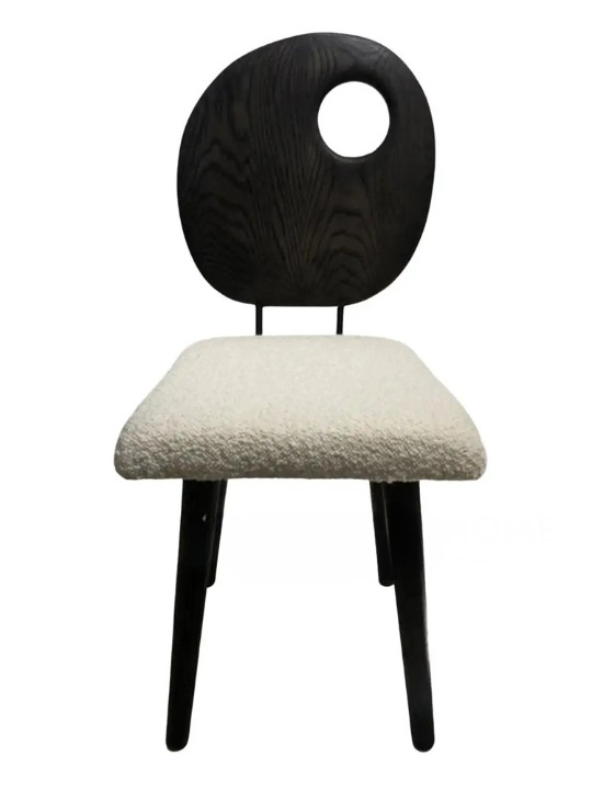 Modern Dining Chair with Boucle Upholstered Seat and Solid Wood Backrest
