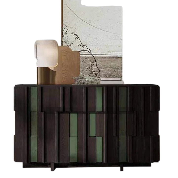 Modern Dark Wood Sideboard Cabinet with Sculpted Doors