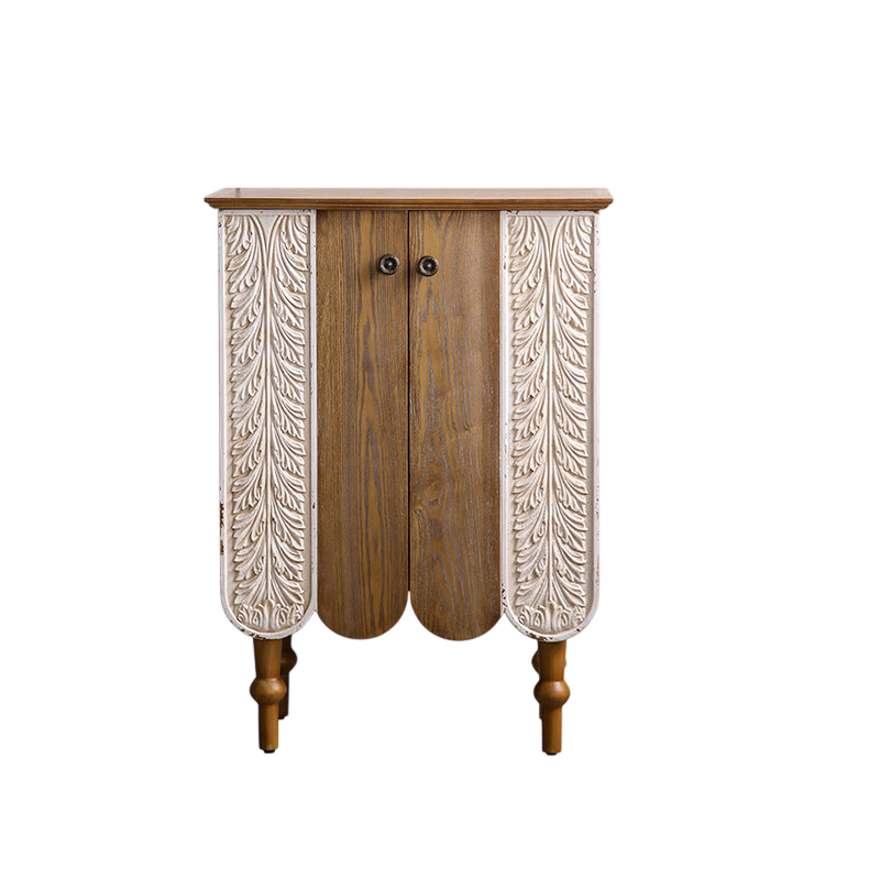 Narrow Vintage Carved Wooden Entryway Cabine, Rustic Storage Cabinet