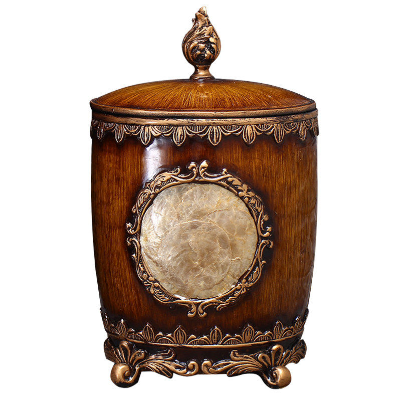 Vintage European Decorative Trash Can with Lid, Luxury Round Waste Basket