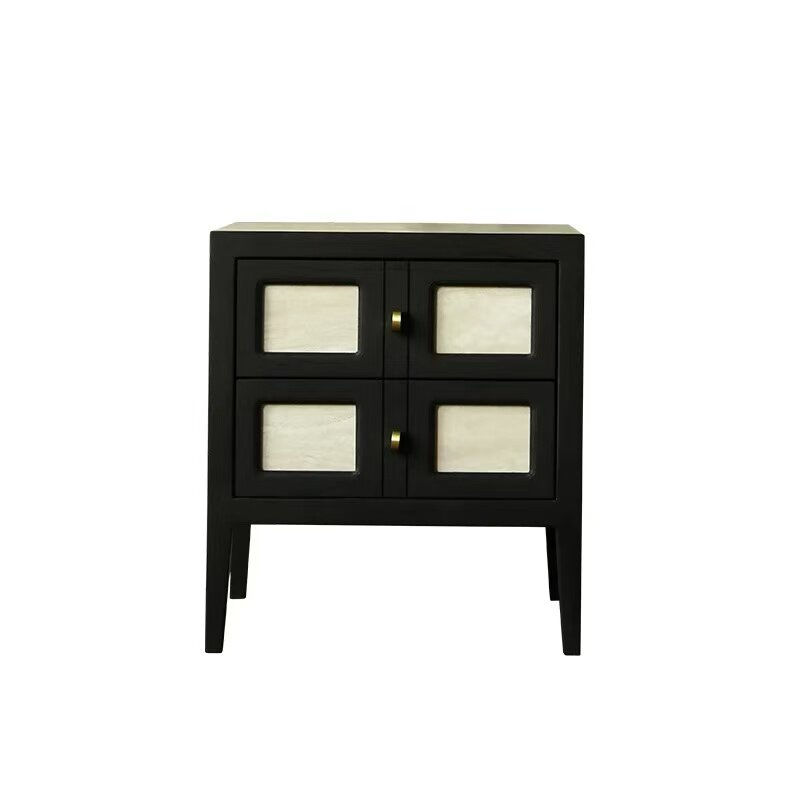 Thumbnail: Mid Century Modern Black Nightstand with 4 Door Storage