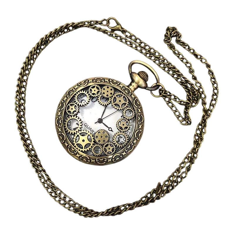 Vintage Steampunk Pocket Watch Necklace with Gear Dial