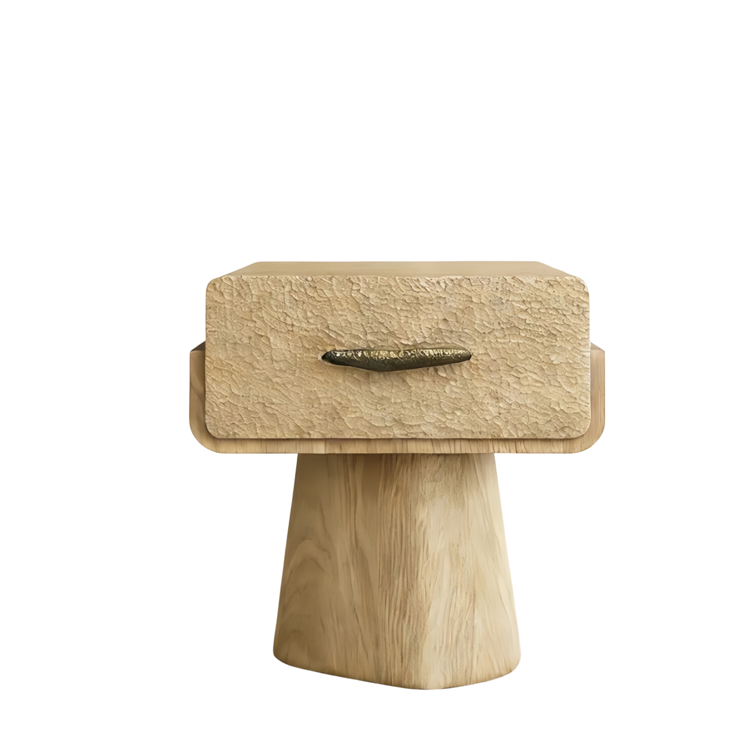 Modern Solid Wood Nightstand with Drawer – Sculptural Minimalist Bedside Table