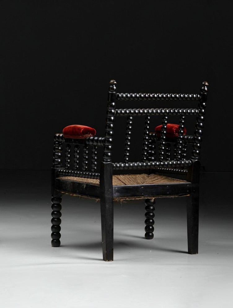 Thumbnail: Vintage French Accent Armchair Solid Wood Rattan Lounge Chair 