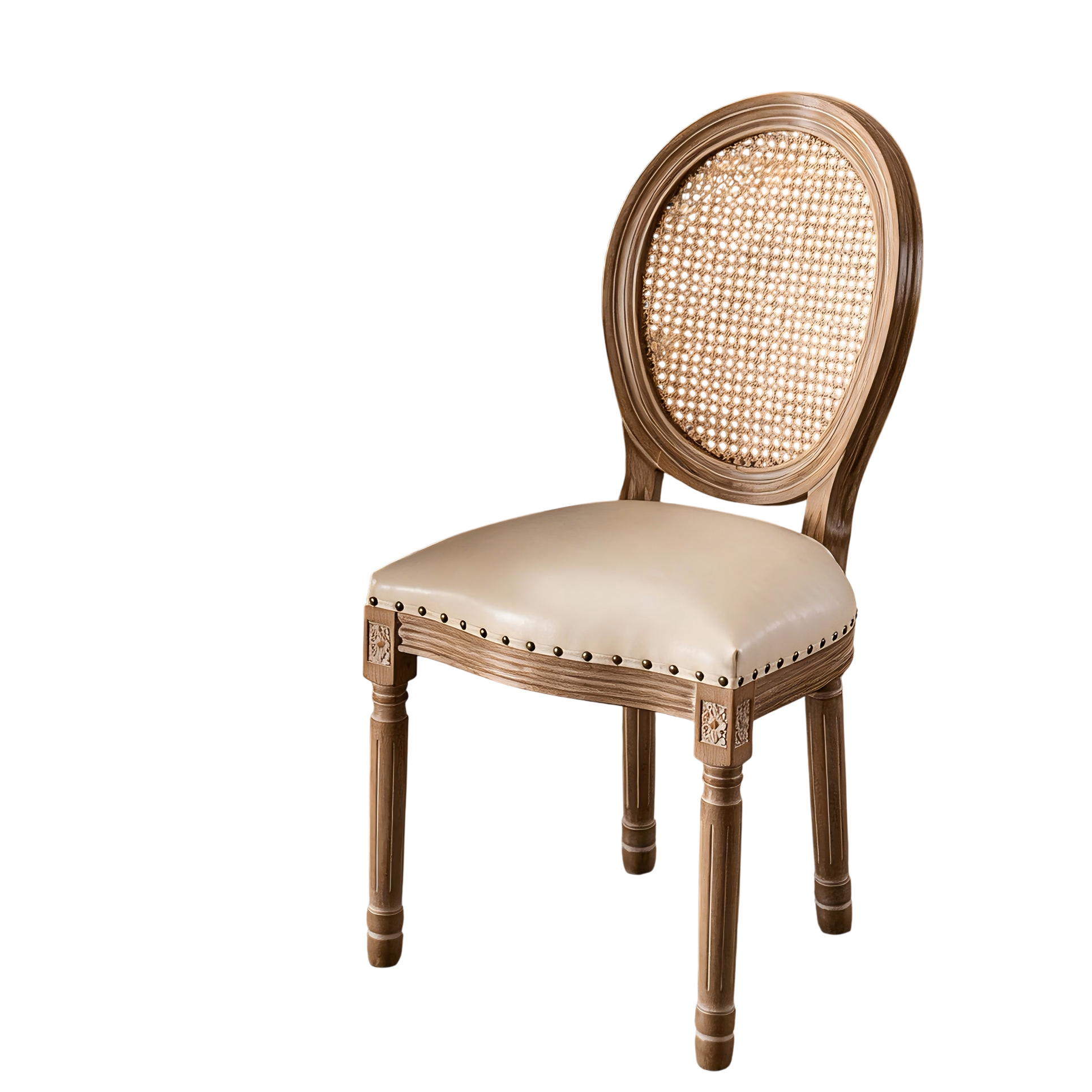 French Country Rattan Dining Chair Solid Wood Cane Back Side Chair
