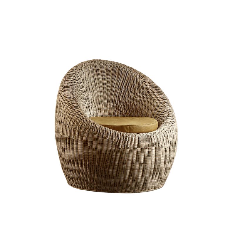 Round Rattan Lounge Chair with Cushion – Nordic Wicker Accent Chair