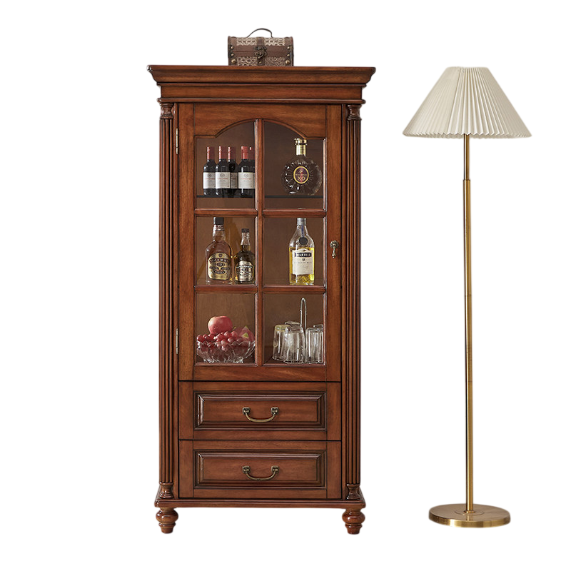 Classic Solid Wood Display Cabinet with Glass Doors Vintage Wine Storage Cabinet